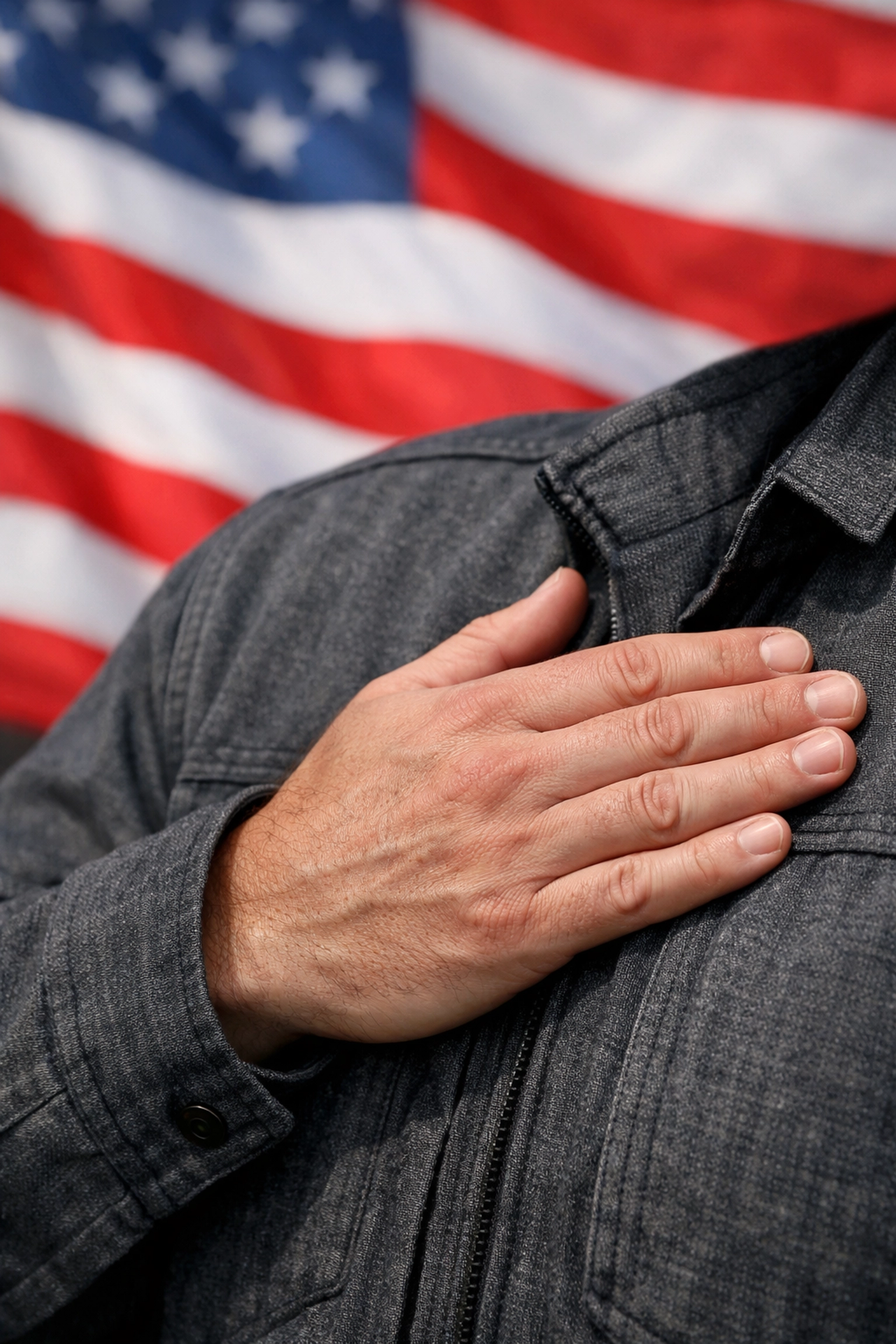 10 Surprising Pledge Facts to Share at Your Next Veteran’s Tribute or Community Event A close-up of a hand over the heart symbolizing loyalty to the American flag and civic duty.