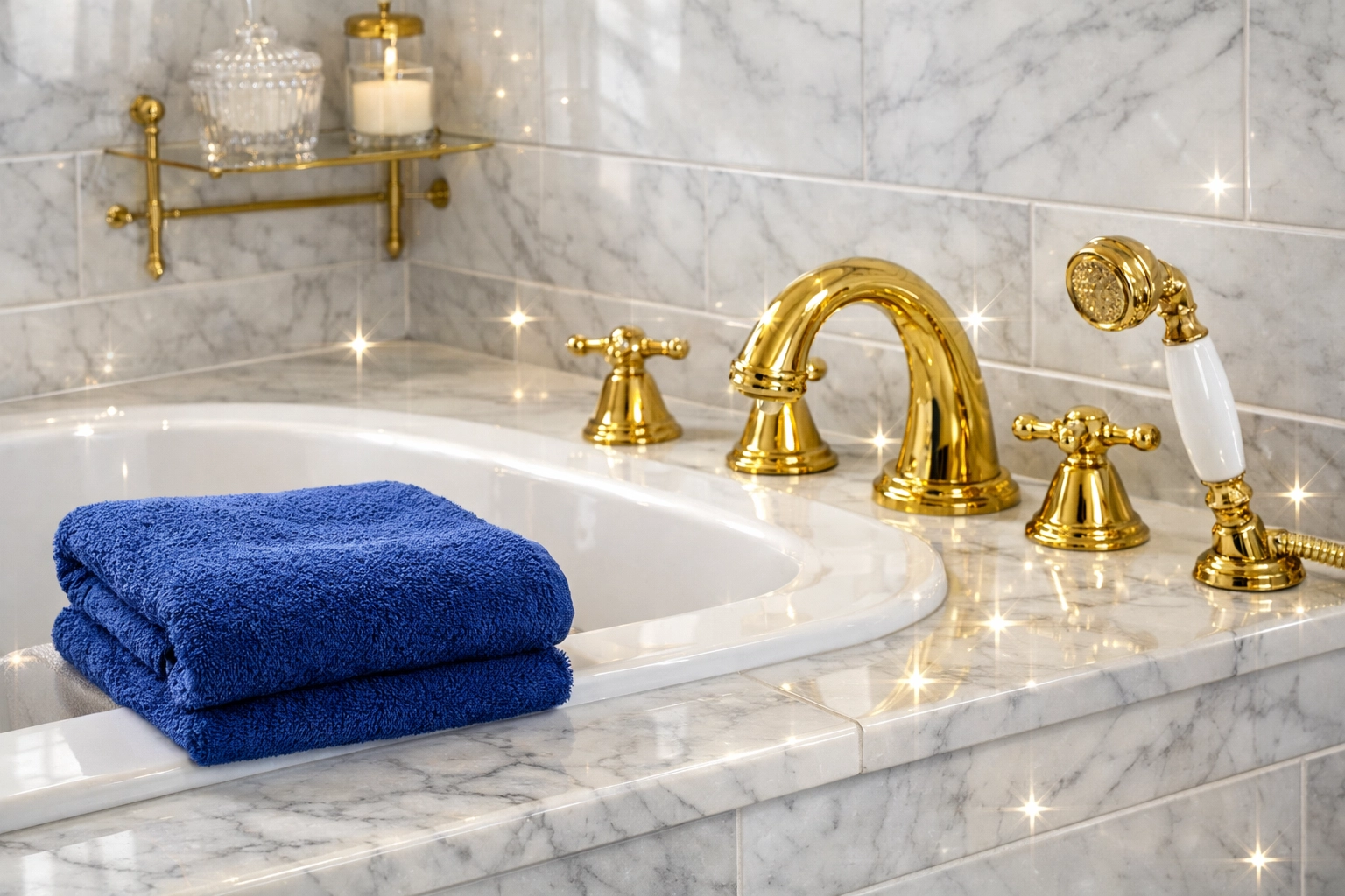 Detailed view of a luxury bathroom after a professional deep cleaning service in Needham.