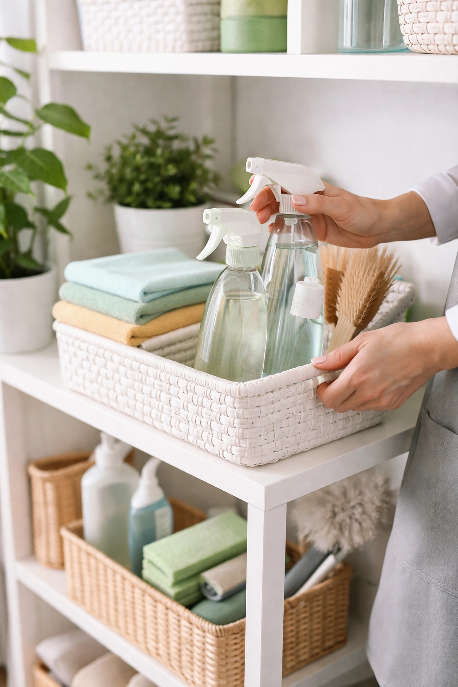 Professional cleaning supplies neatly organized, showcasing quality standards in the cleaning business