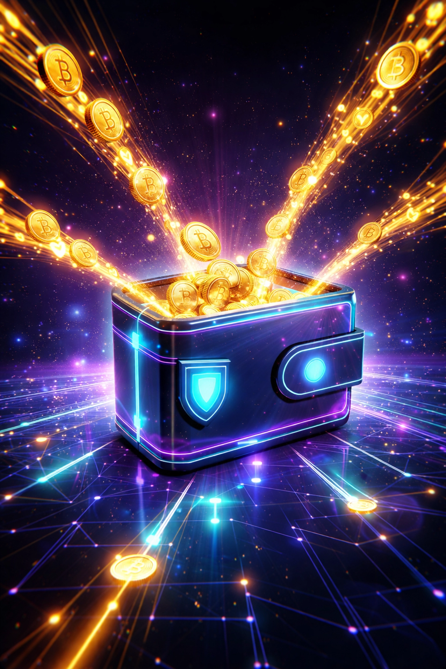 Illustration of a digital wallet receiving global crypto payments, symbolizing seamless borderless transactions with self-custody.