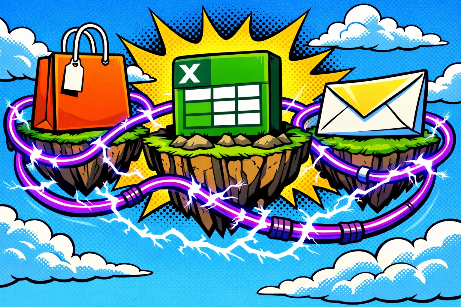 Business automation connecting ecommerce, spreadsheets, and emails into one seamless system.