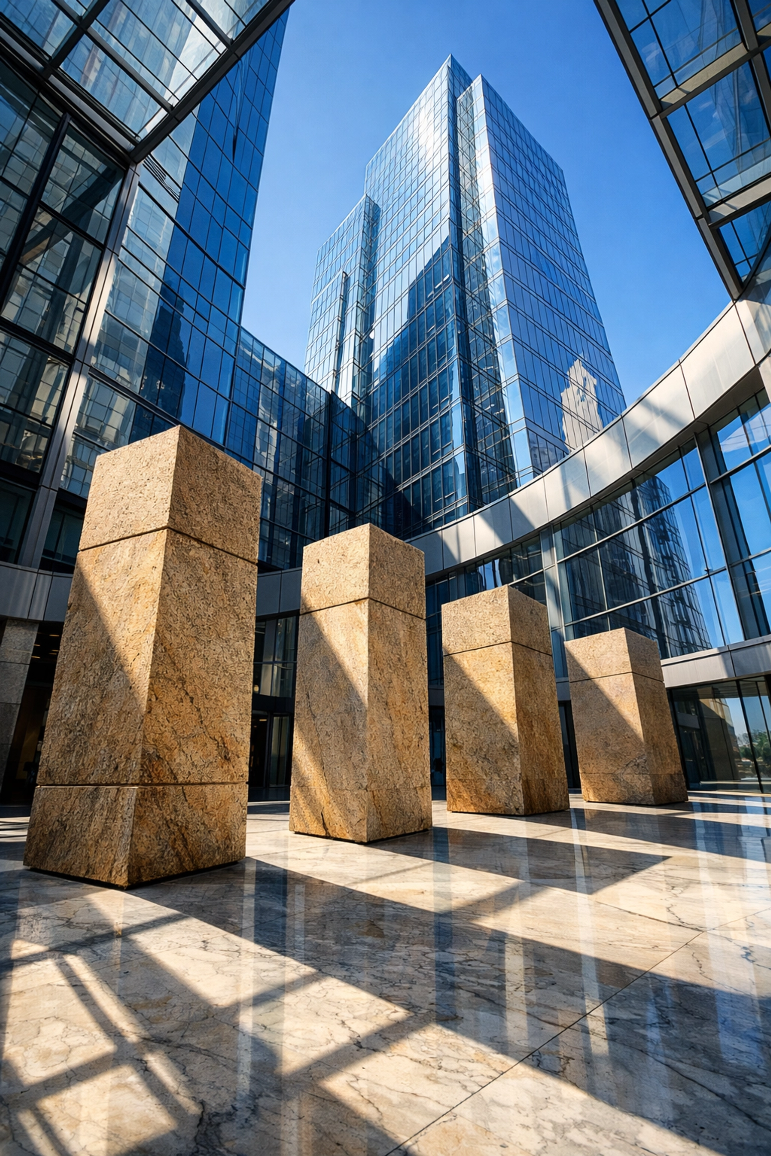 Modern architectural pillars symbolizing financial stability and steady growth in property management.