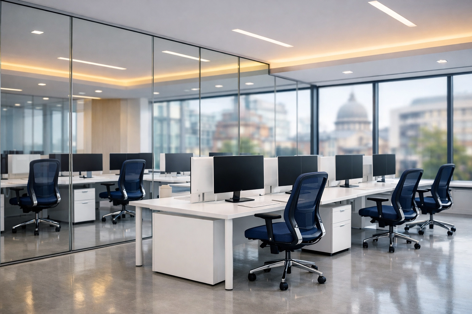 Sanitized minimalist Kendall Square office space after a professional office cleaning Cambridge.