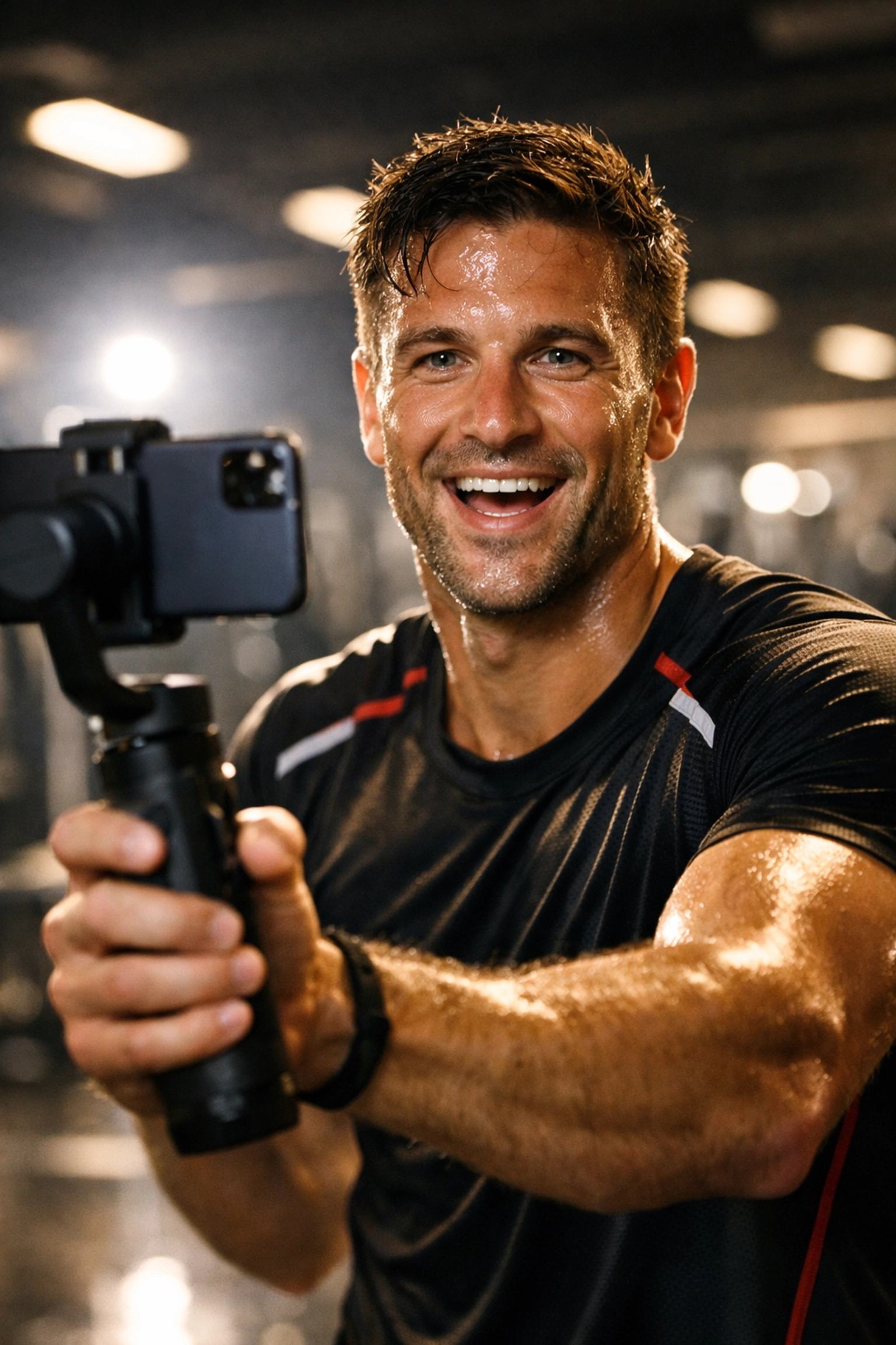 Professional athlete filming authentic NIL content on a smartphone for a personalized sports marketing campaign.