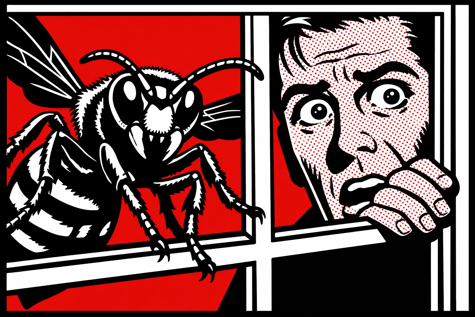 Homeowner watching a queen wasp through a window during spring wasp prevention in Alabama.