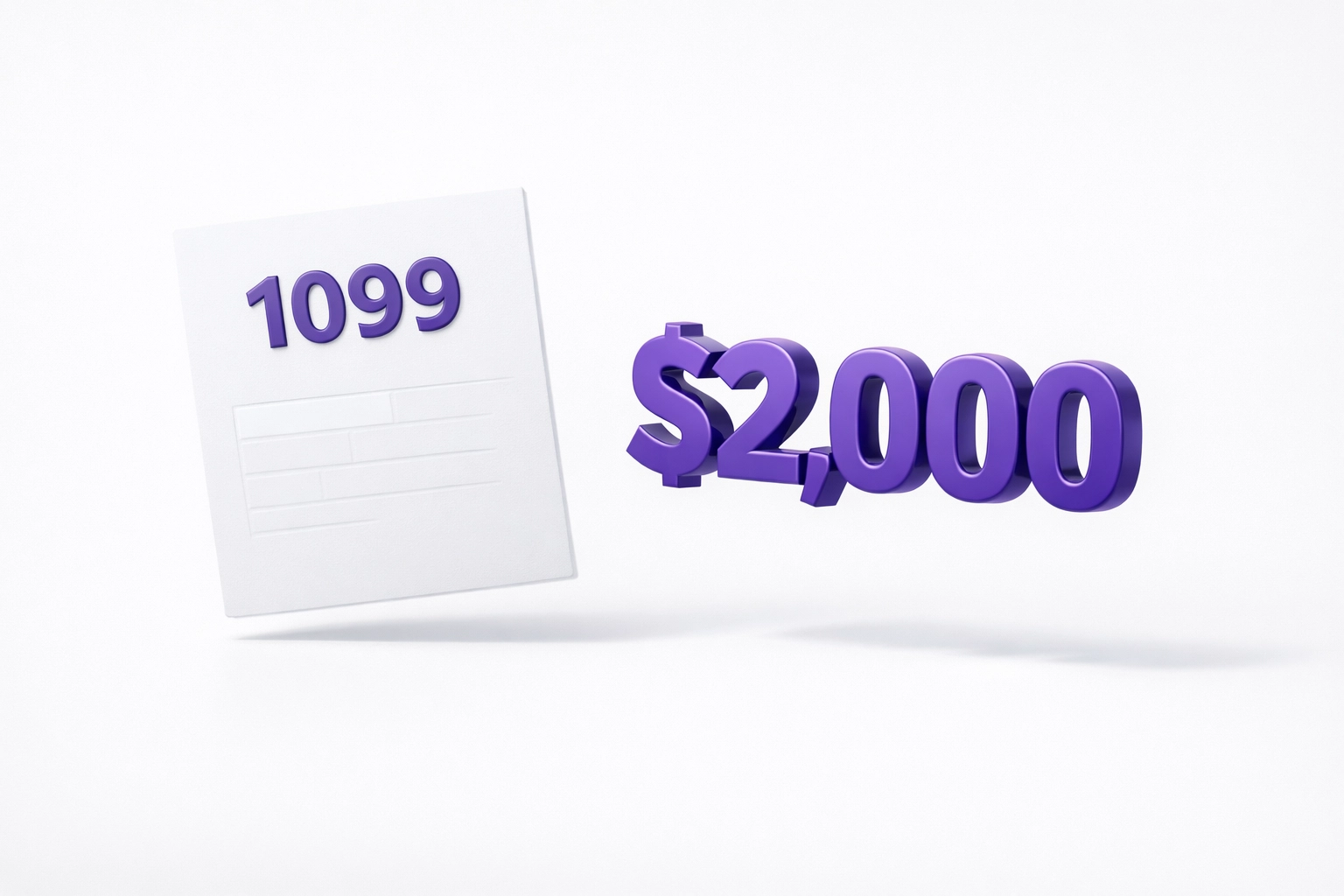 Stylized 1099 tax forms next to a large 2,000 dollar figure representing the new IRS reporting threshold.