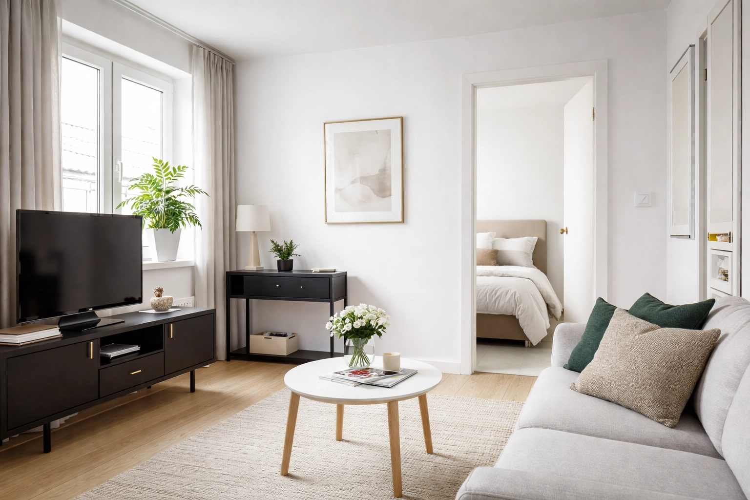 Pristine social housing living room prepared for inspection, highlighting meticulous care and comprehensive inventory services.