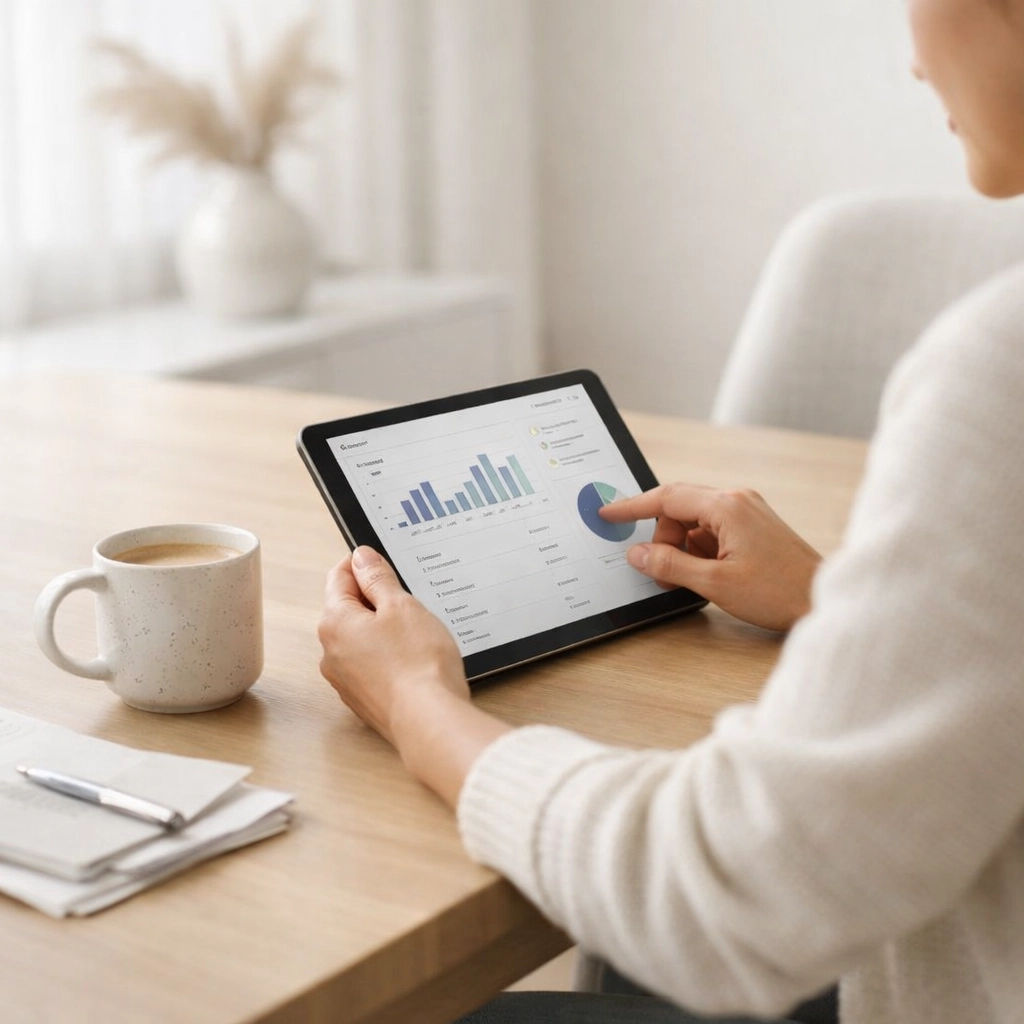 A person calmly reviewing a bad credit loan in Canada application on a digital tablet.