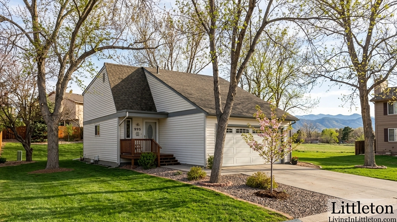 Single-family home in Littleton Colorado with spring landscaping