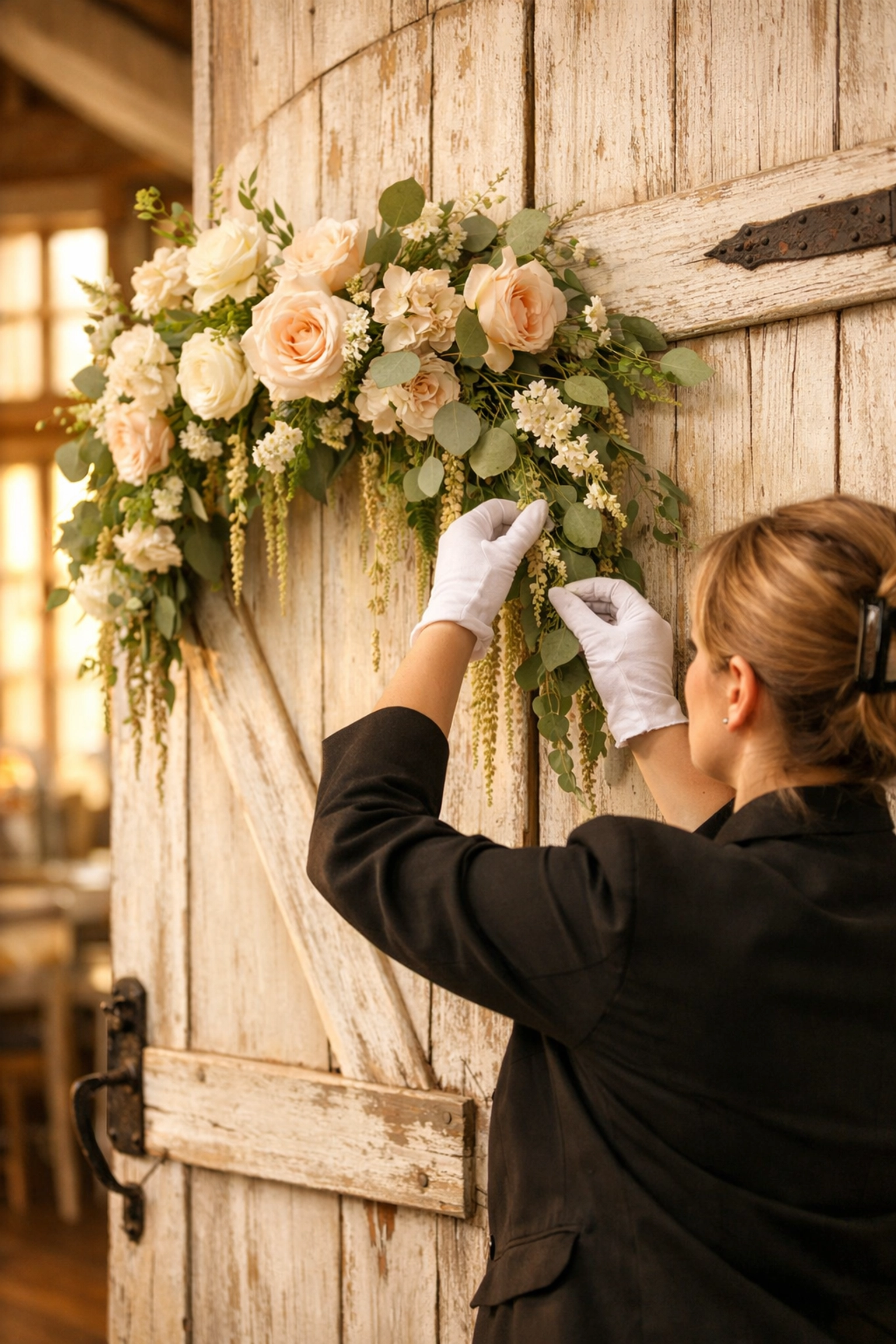 Elegant barn door wedding decor rentals with professional white glove service in Fort Wayne, Indiana.