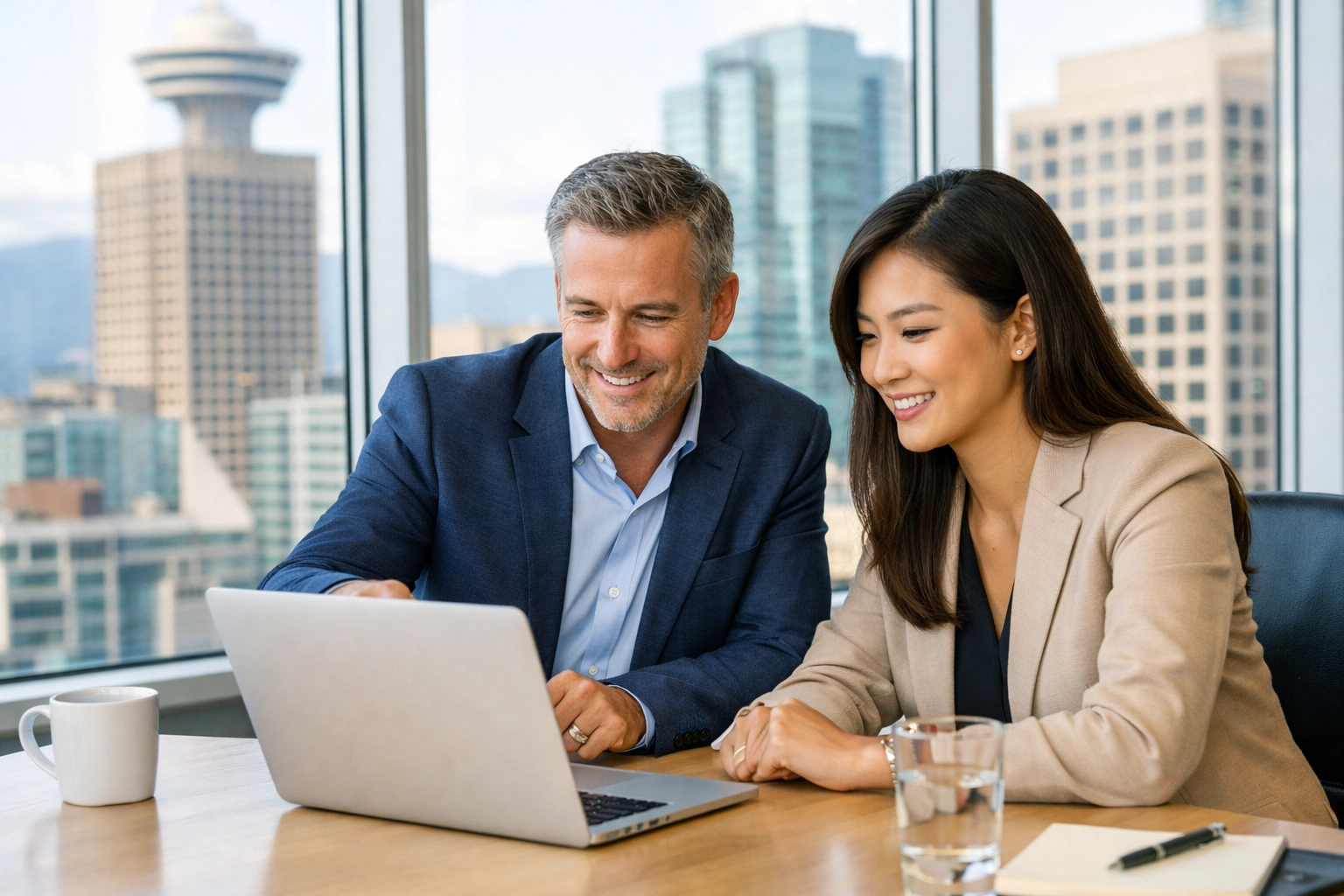 Property management professionals discussing rental revenue strategies in a Vancouver boardroom.