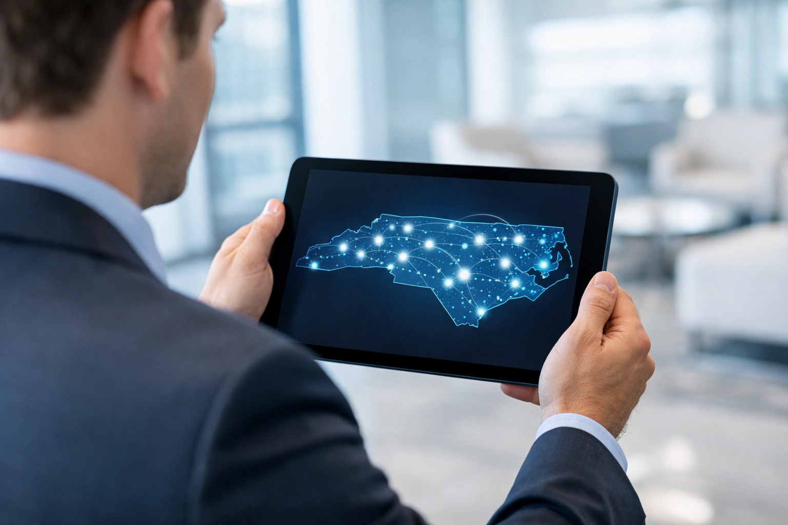 Digital map showing the network of buyers for a restoration franchise sale across North Carolina.