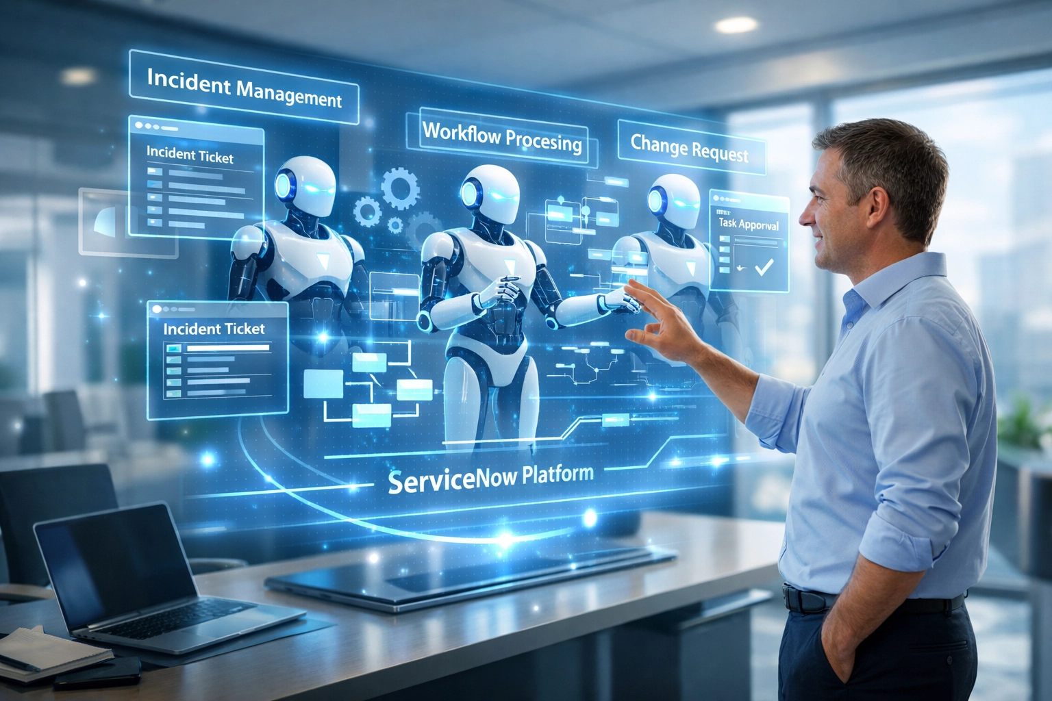 ServiceNow professional managing autonomous AI agents and automated workflow processes