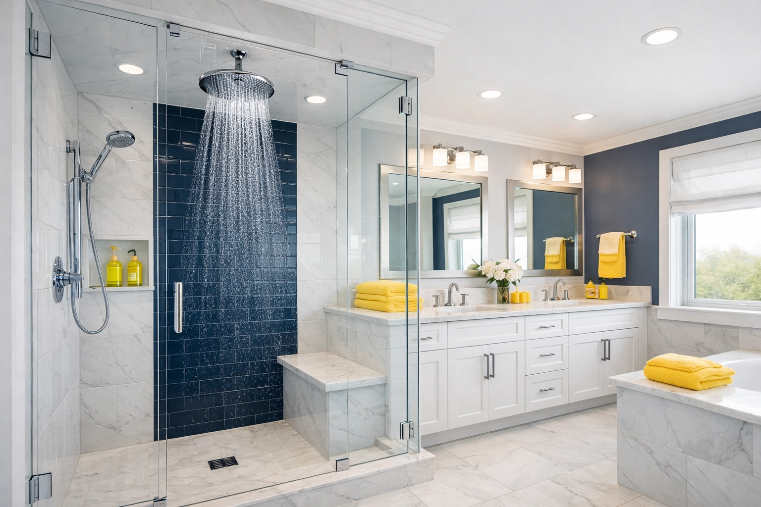 A sparkling clean shower head with perfect water spray after a bi weekly house cleaning service.