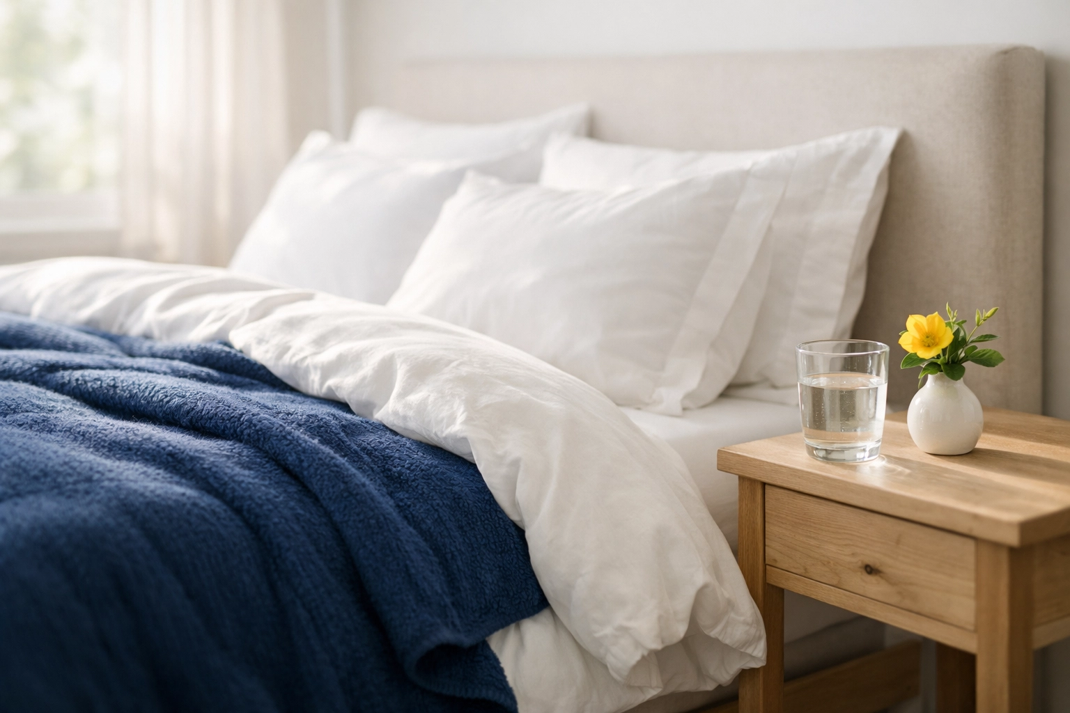 Clean, allergen-free bedroom with fresh linens maintained by professional cleaners in Westford.