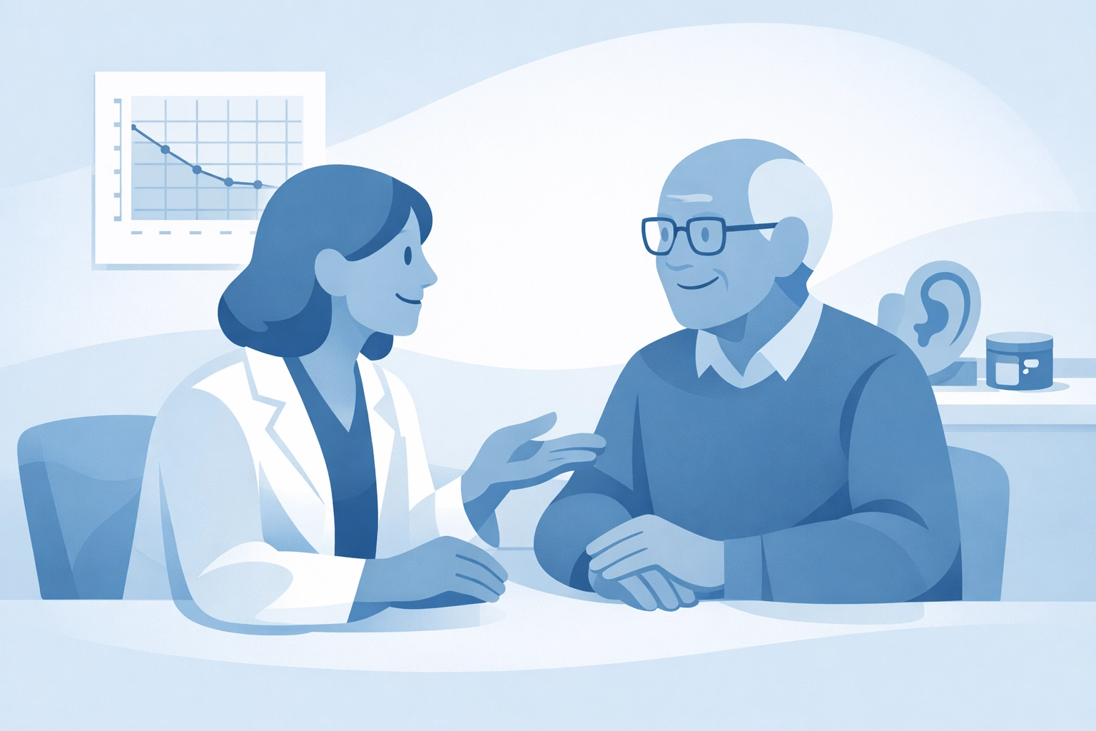 Friendly consultation between a senior patient and a local Devonport audiologist for personalized care.