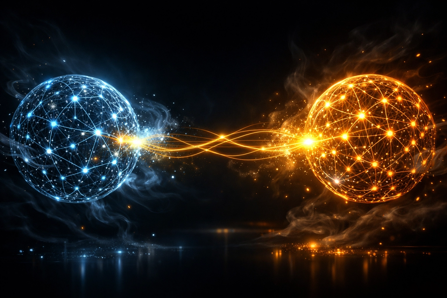 Digital representation of AI agents conducting secure machine-to-machine payment transactions.