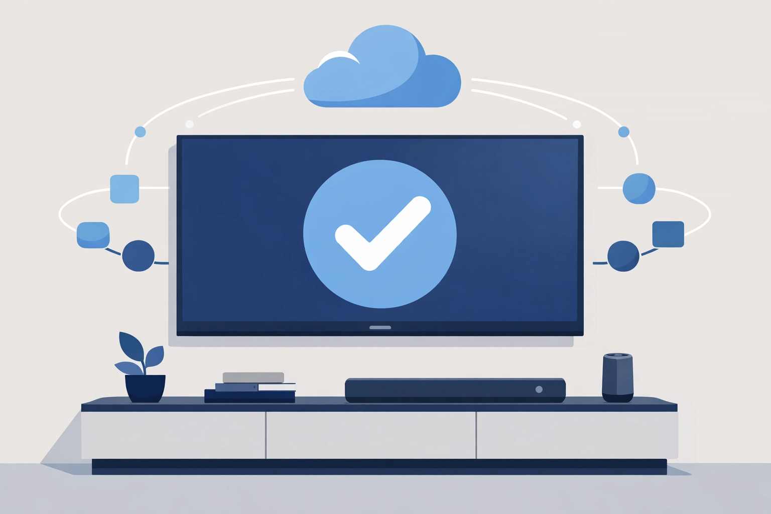 Smart TV with data nodes representing household voter targeting data integration for political campaigns.