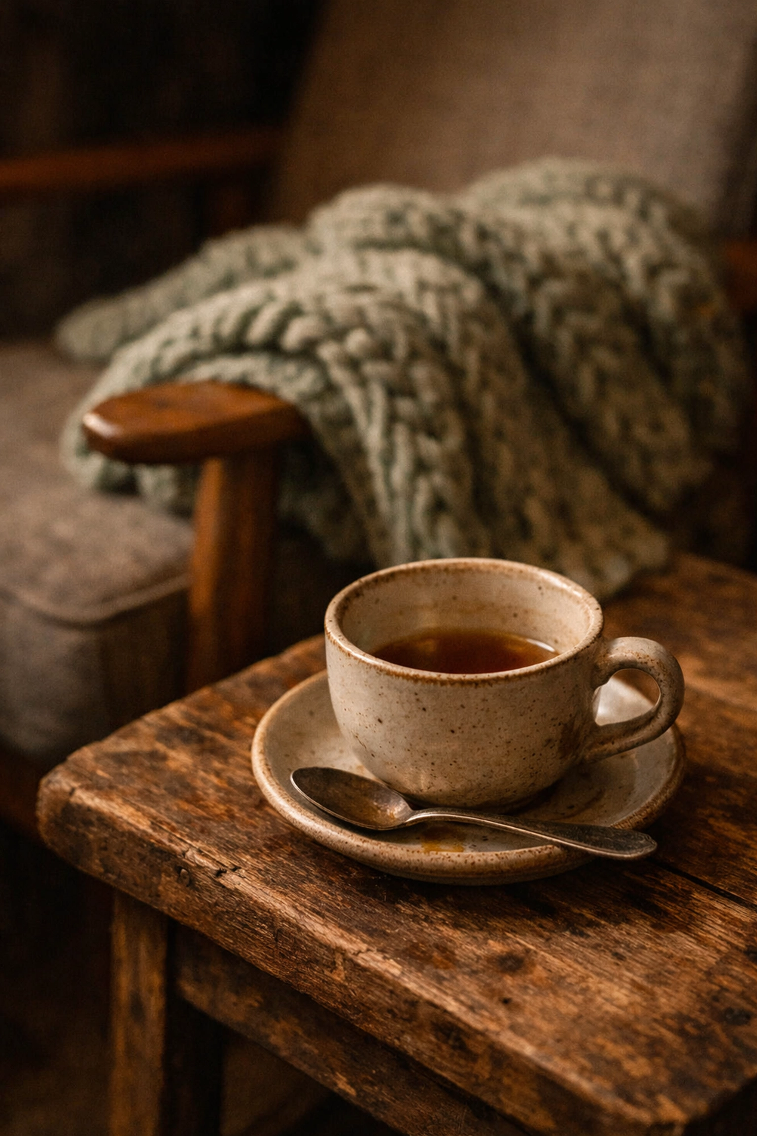 A warm cup of tea and soft baby blanket, illustrating the comfort of remote baby care guidance from a doula.