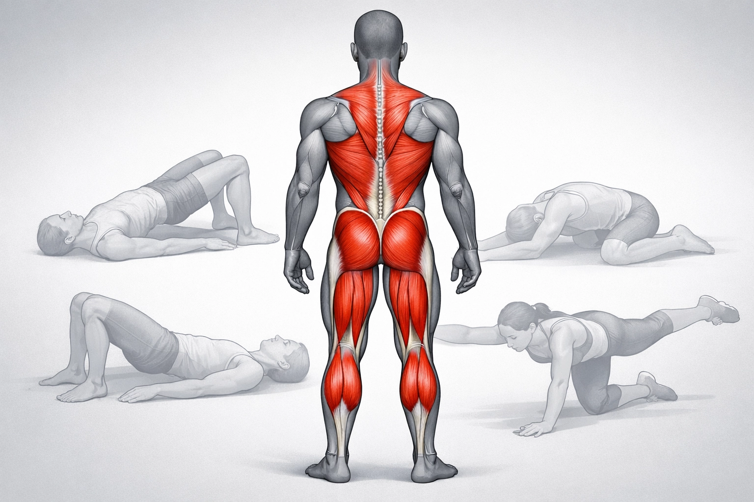 Anatomical diagram highlighting neglected posterior chain muscles in bodyweight training
