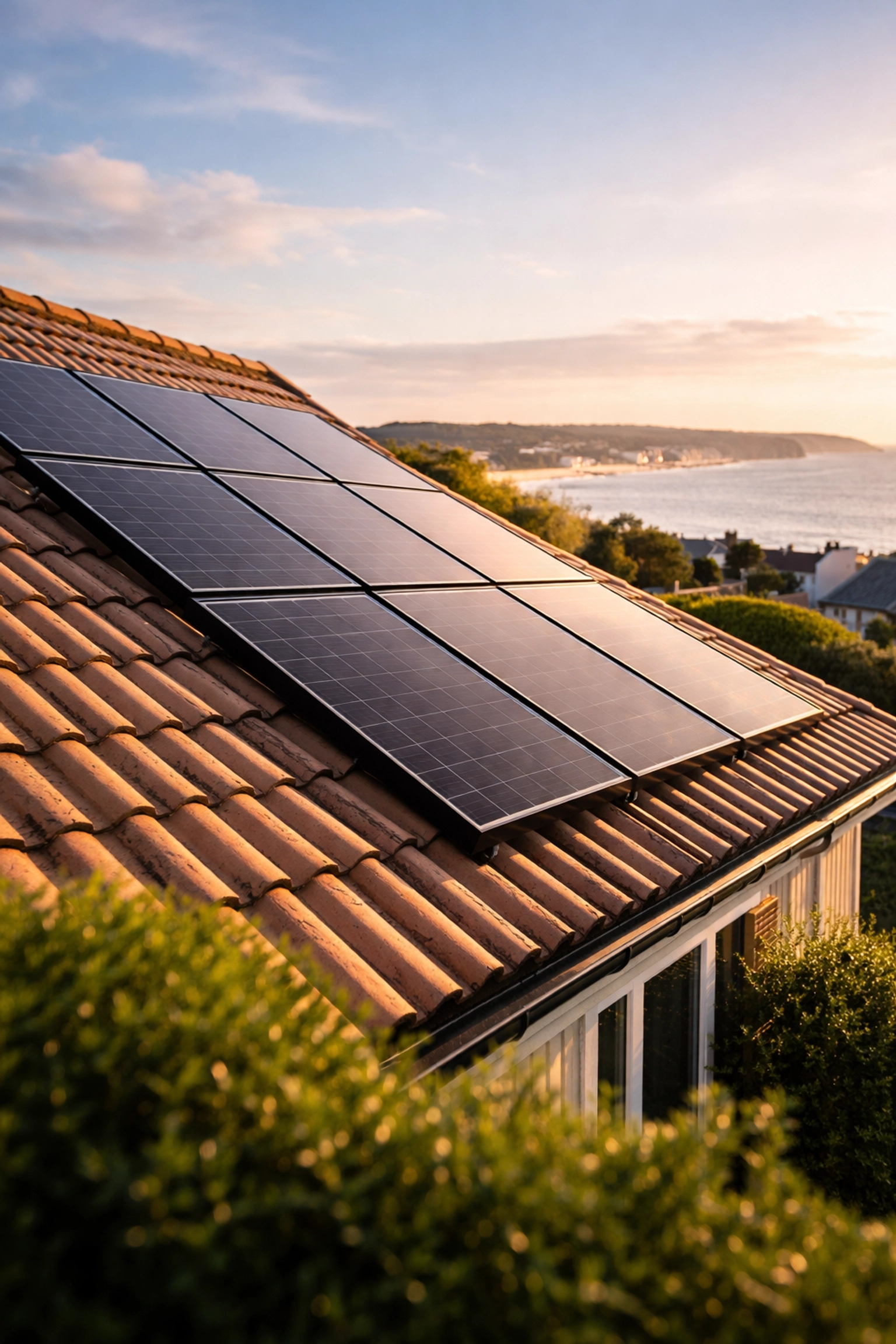 South-facing solar panels installed on a Bournemouth home rooftop at the optimal angle for energy generation
