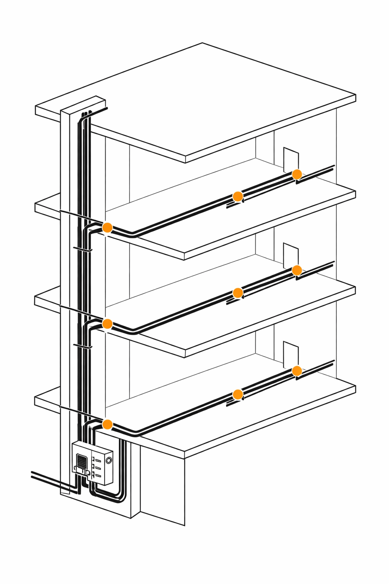 Illustration von Steigleitungen für sichere Elektroinstallationen in Wiener Wohnhausanlagen.