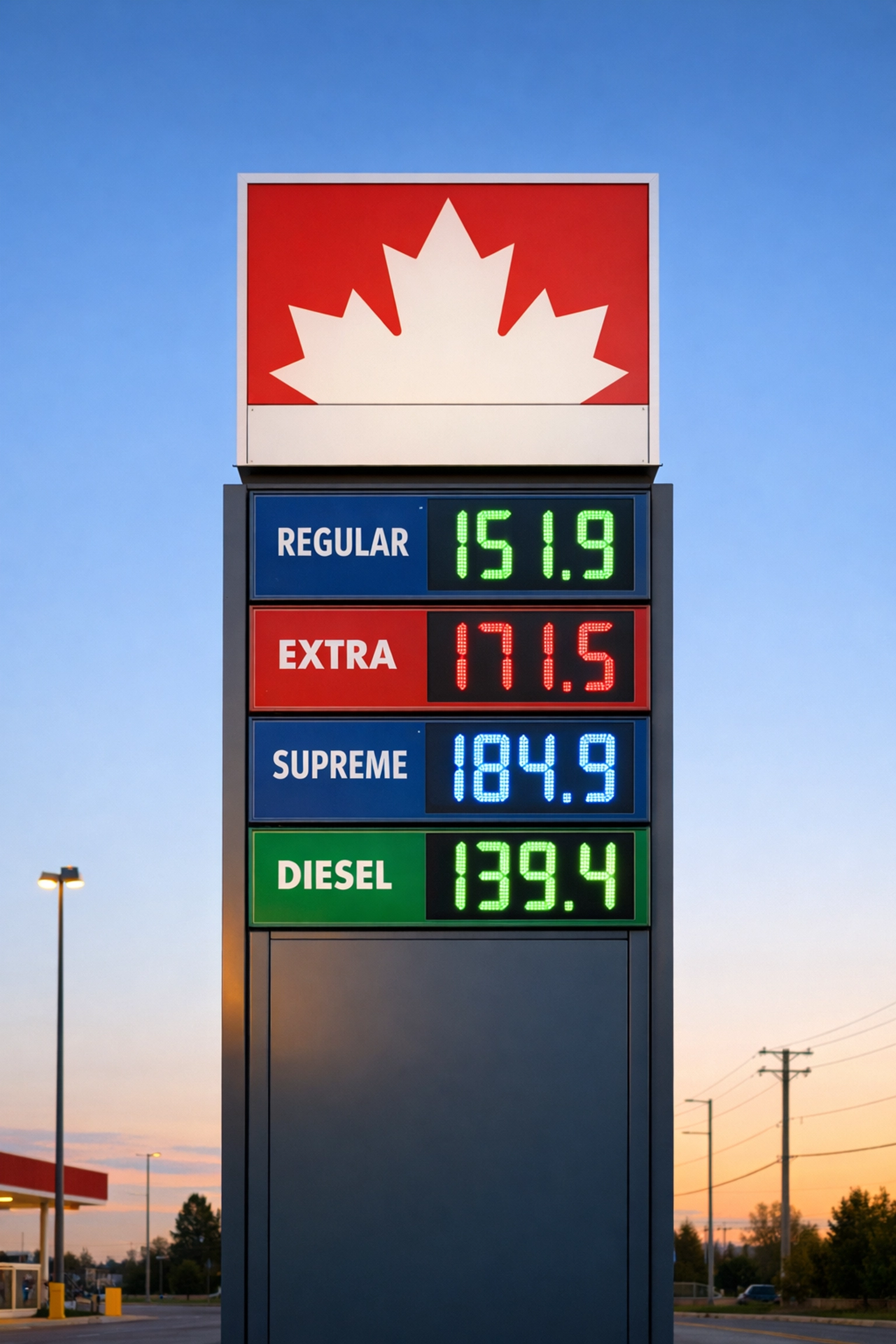 Canadian gas station price board showing fuel prices amid inflation decline