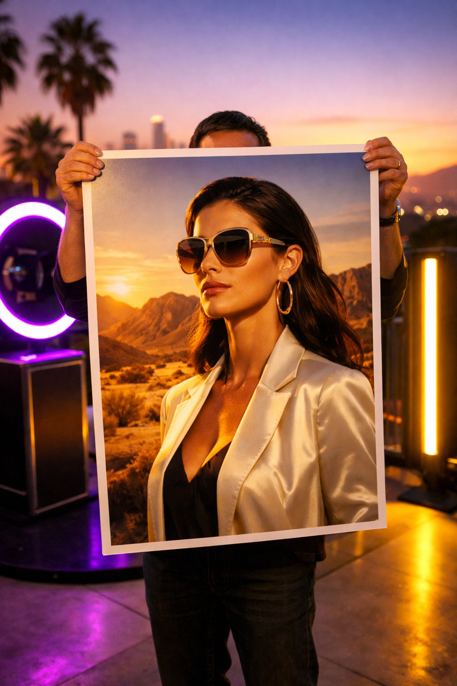 AI-generated brand activation photo printed at Los Angeles outdoor event