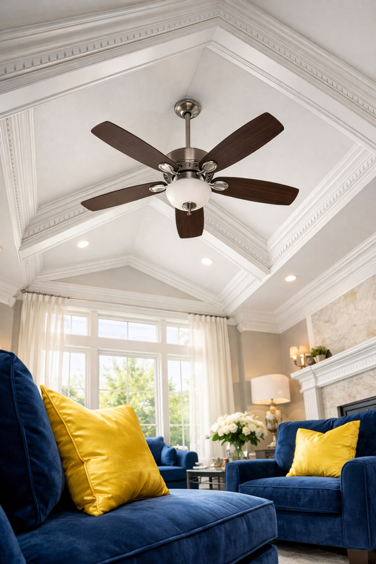 Spotless living room with dust-free crown molding, showcasing the results of expert deep cleaning in Southborough.