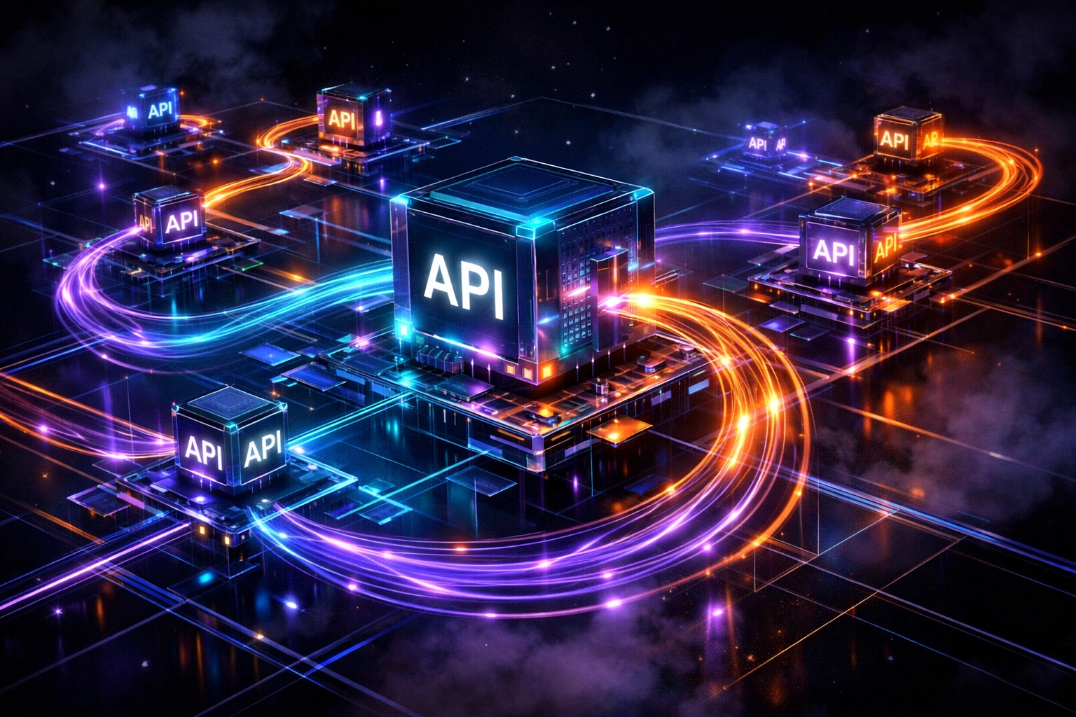 Custom API integration network connecting digital systems for Dubai businesses