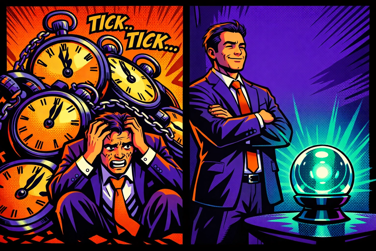 Comparison showing a business owner gaining more time through small business AI automation.