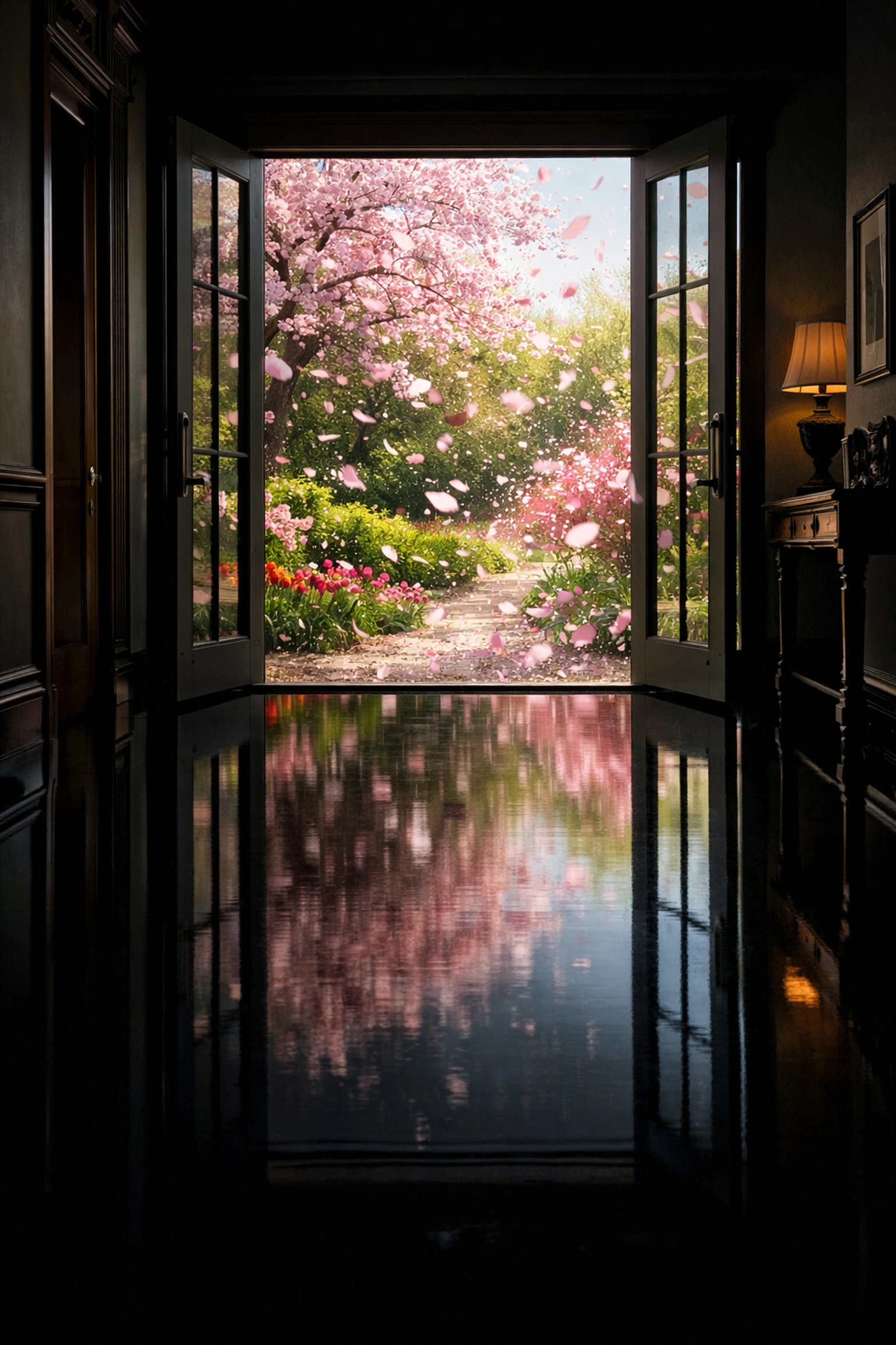 Spotless hardwood entryway showing the benefit of a recurring house cleaning plan against dust.