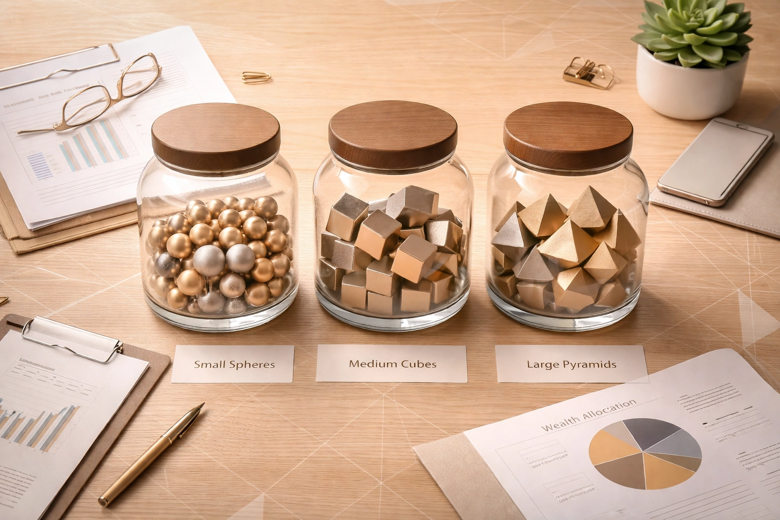 Organized desk with investment buckets demonstrating strategic wealth management for professional athletes