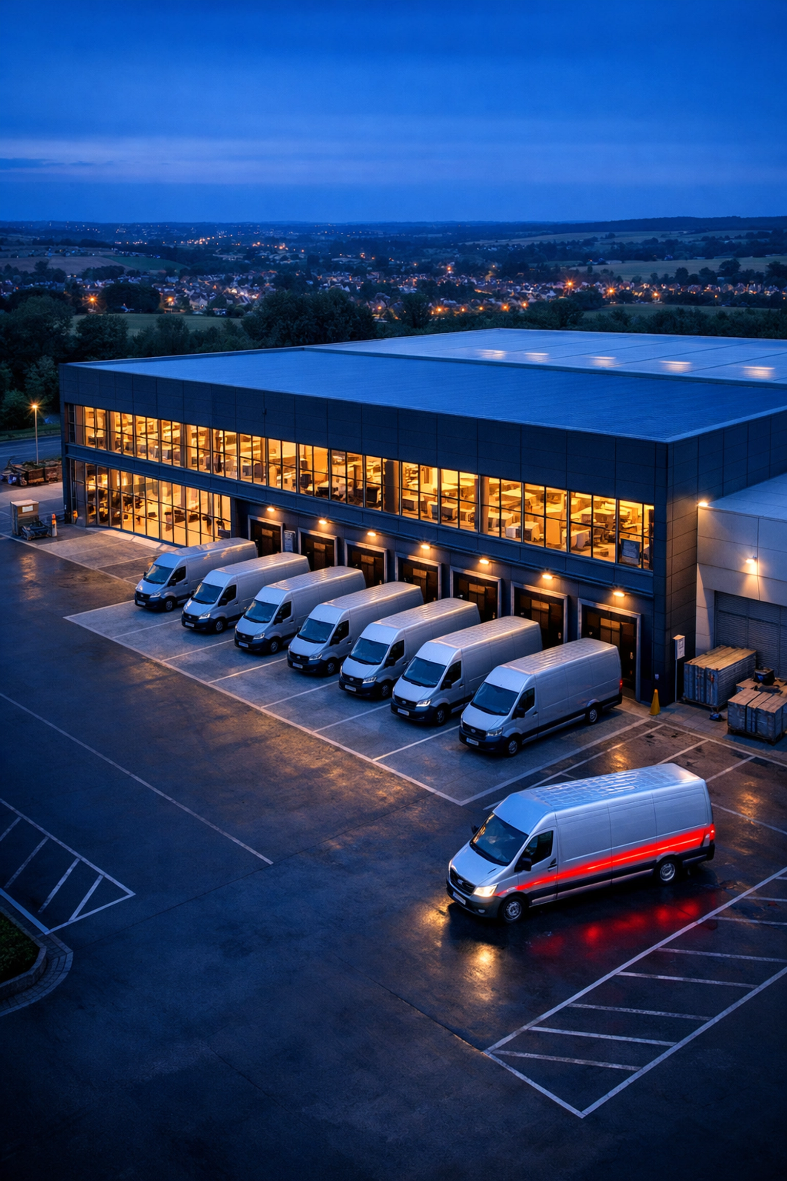 Modern Hertford logistics and distribution hub with organized loading docks for retail.