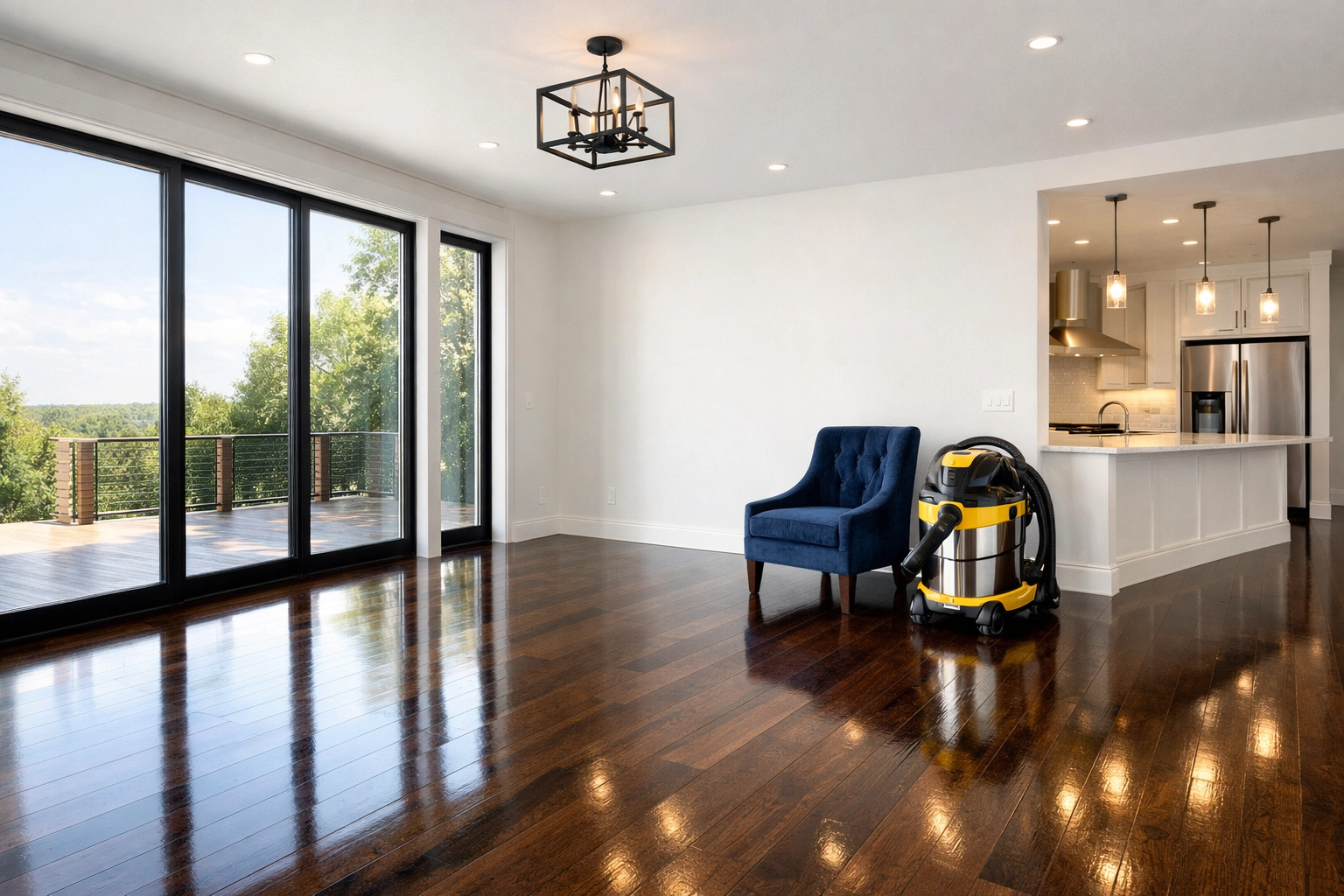 A spotless luxury living room after professional post construction cleaning in Littleton.