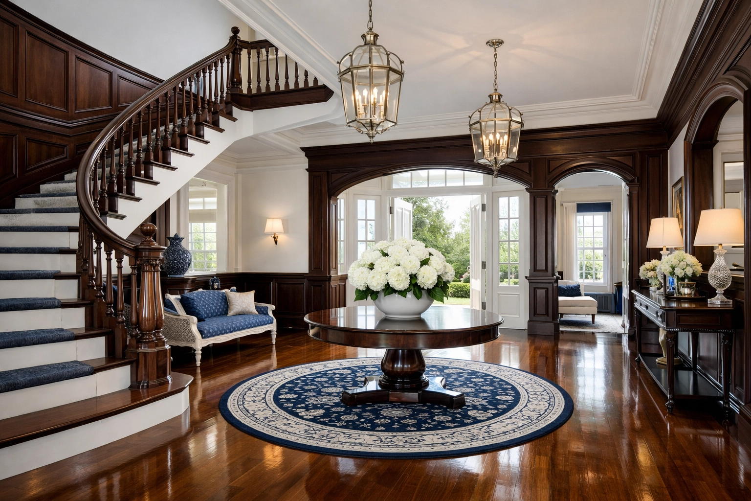 Polished grand foyer of a historic property, highlighting professional Sherborn estate care for luxury homes.