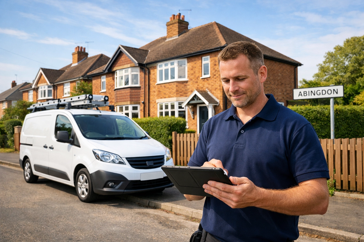Professional i-Spy CCTV technician conducting a security survey for a residence in Abingdon.