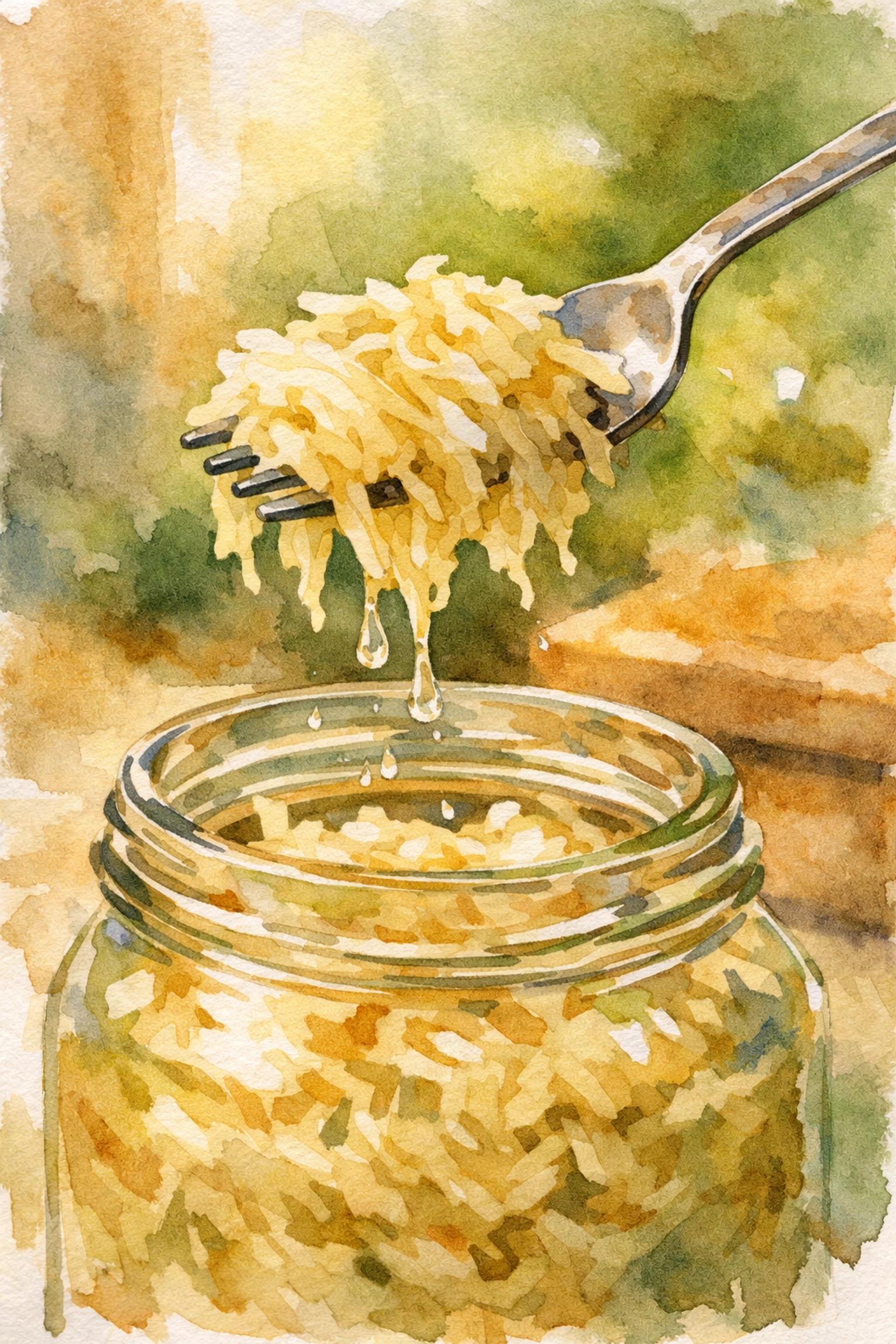 Fork lifting homemade fermented sauerkraut from jar ready to eat