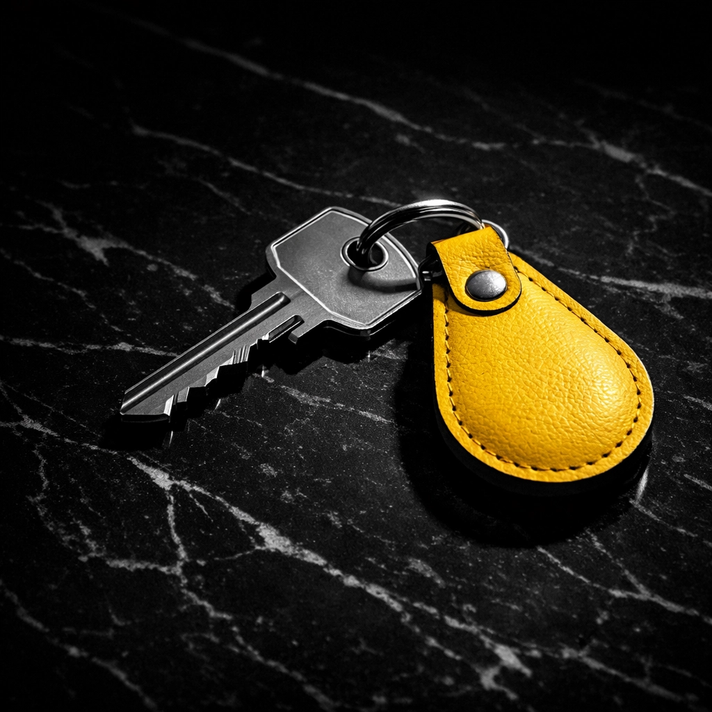 Professional house key with yellow fob representing premium Bunbury real estate branding.