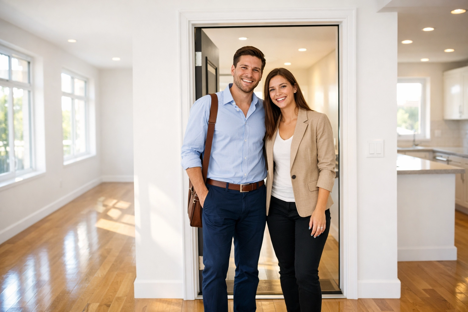 Prospective tenants impressed by clean apartment during property showing