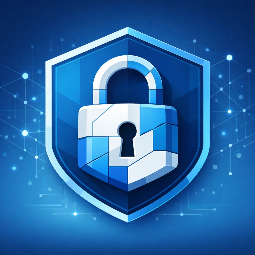 A digital padlock and shield representing cybersecurity and data protection for a secure website