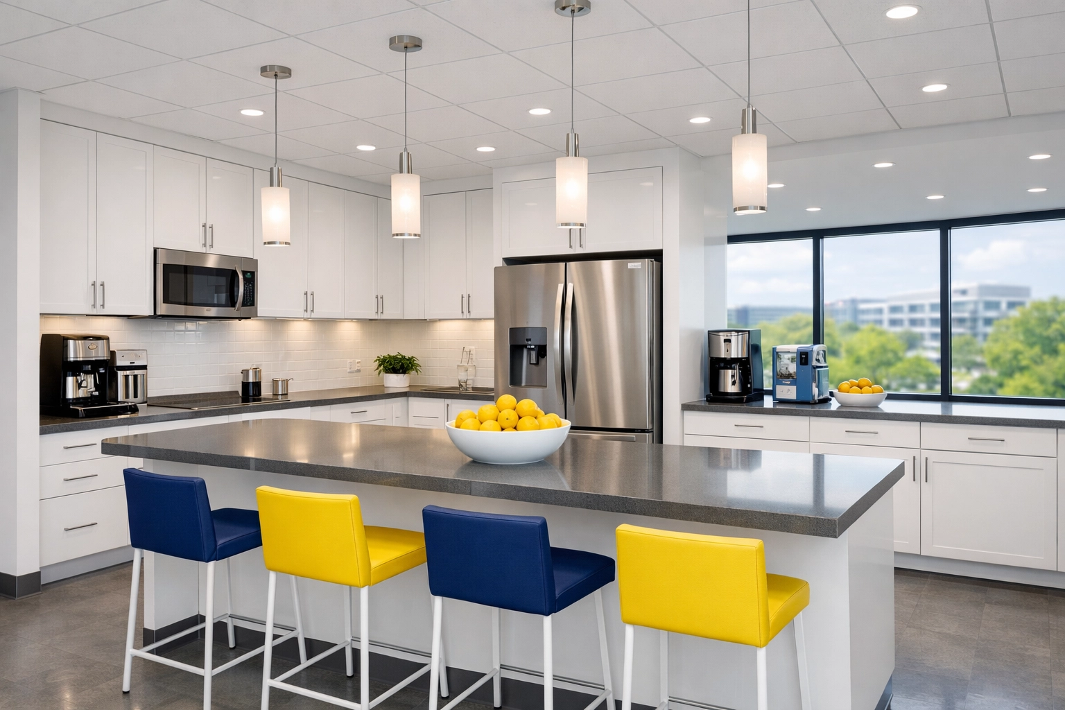 Spotless office breakroom in Waltham MA, professionally sanitized for a healthy workplace environment.
