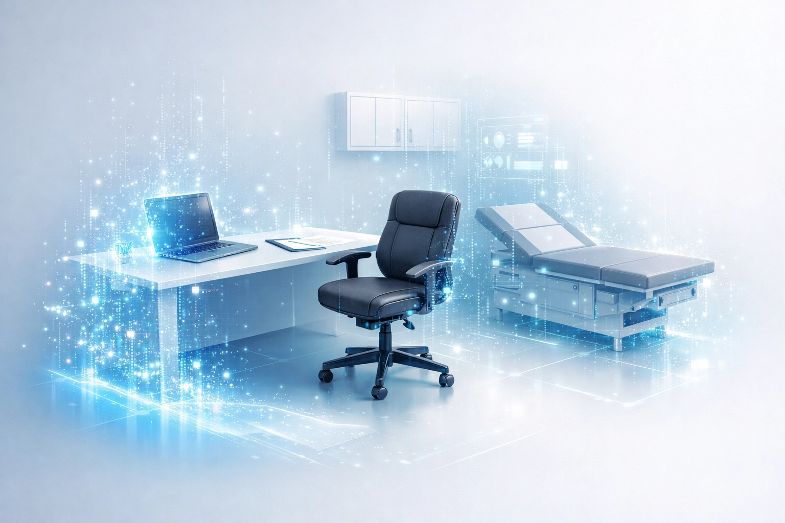 Digital representation of a clinic office being mapped into the local SEO search ecosystem for better visibility.