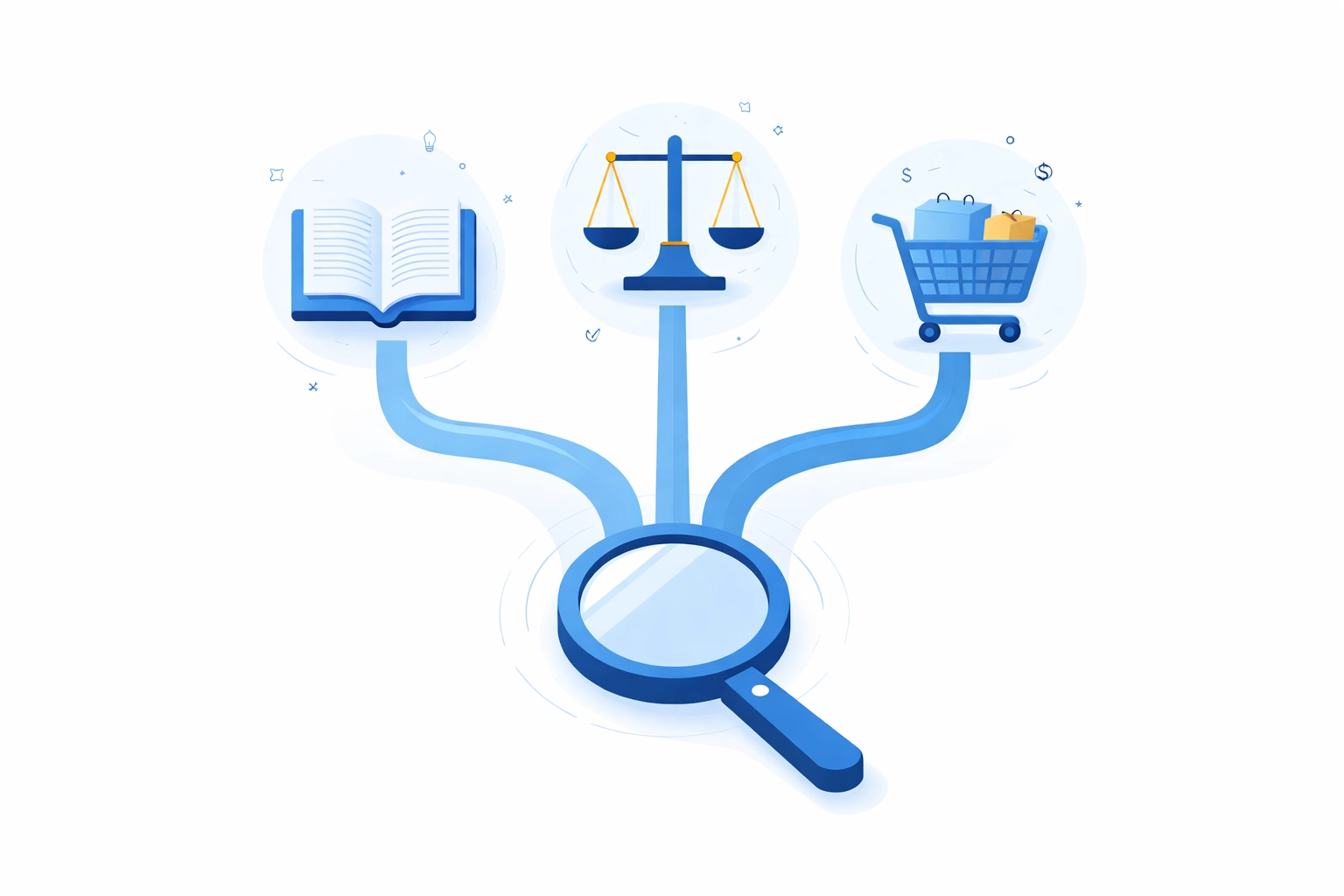 Illustration of user search intent types: informational, comparison, and transactional SEO queries