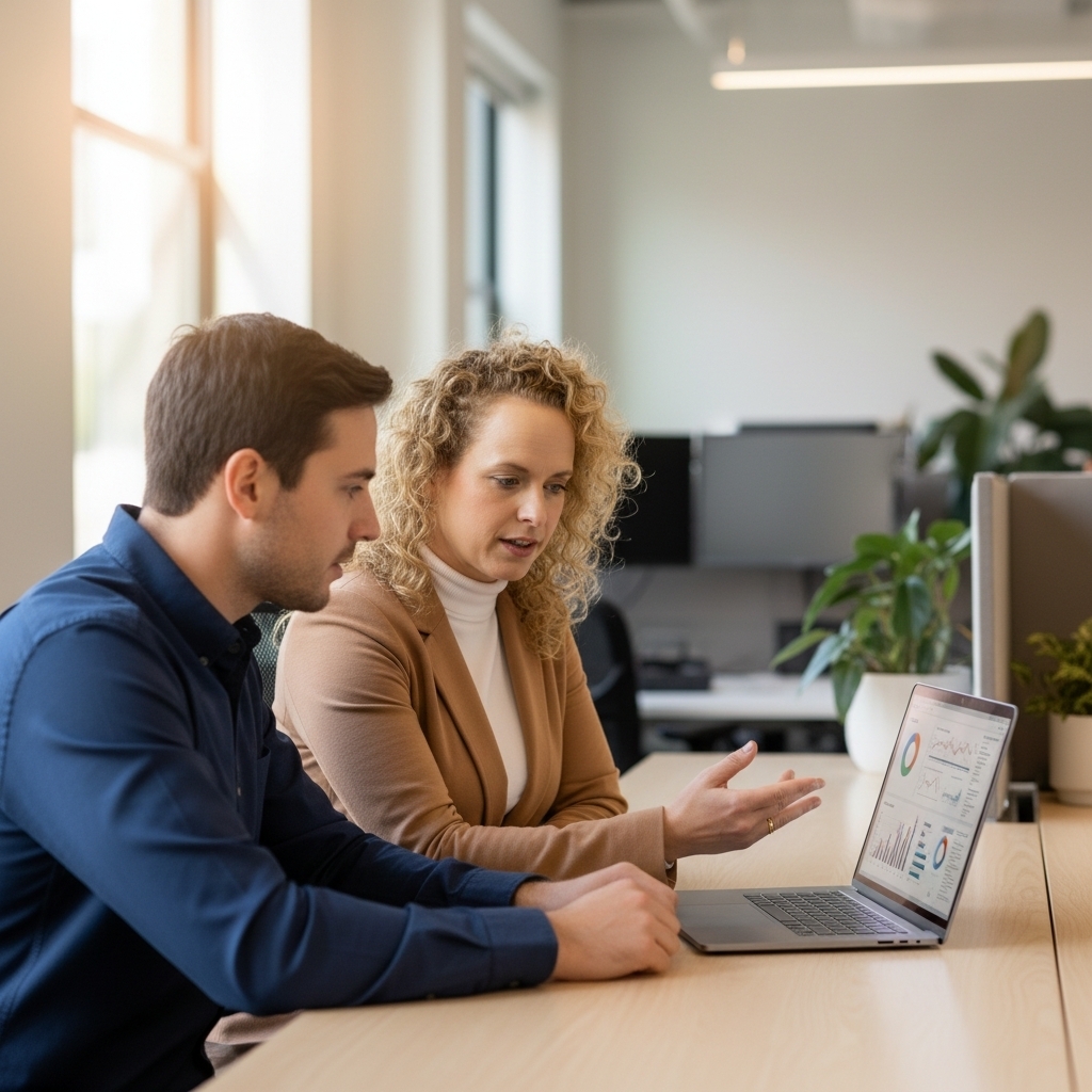 A business professional collaborates with a client