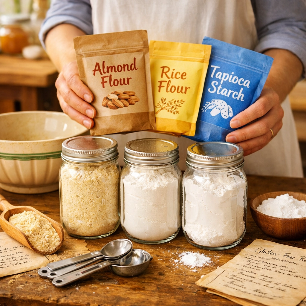 Variety of gluten free flours for artisan baking at Bentonville bakery