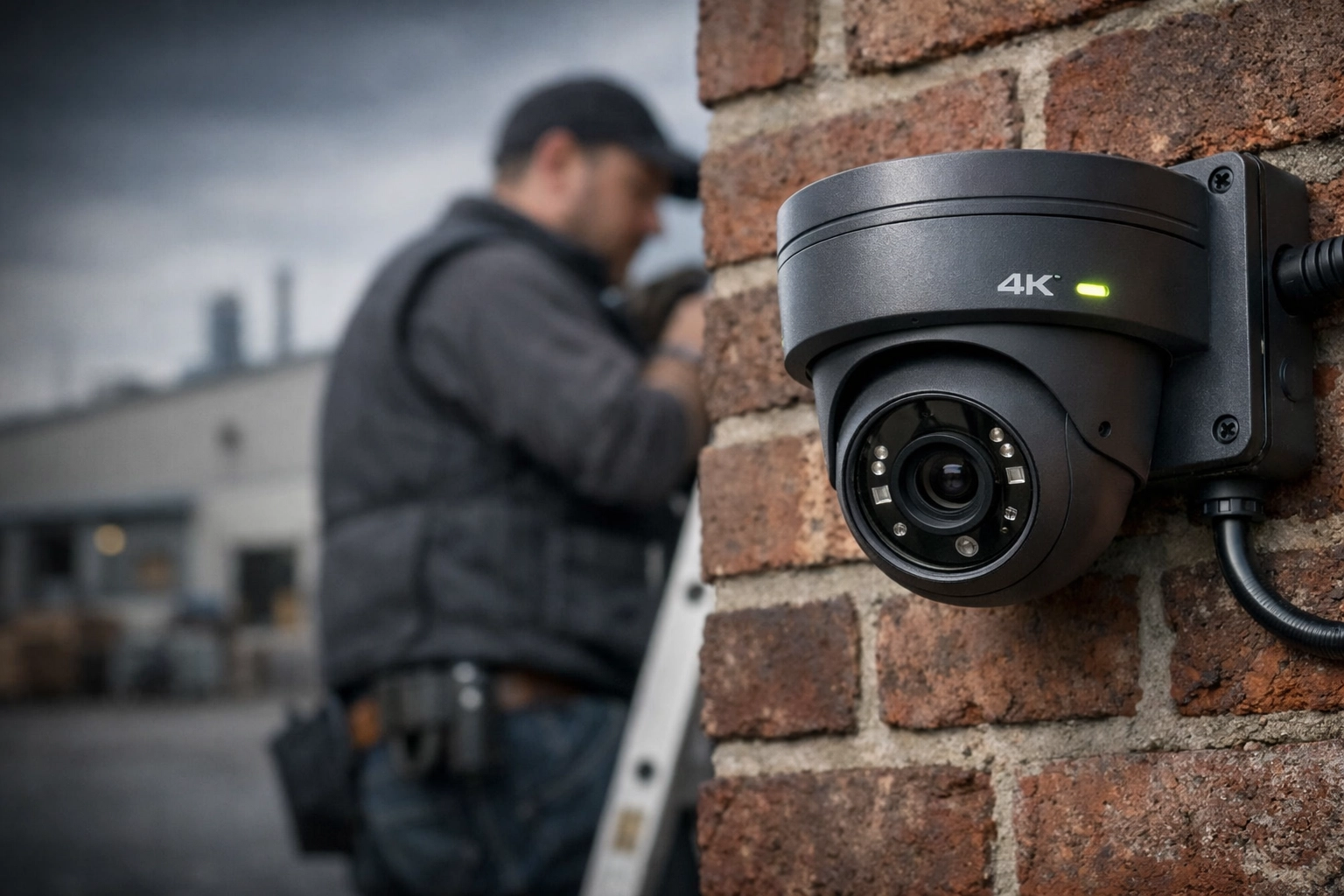 Professional CCTV installation for a business using a high-resolution 4K security camera.