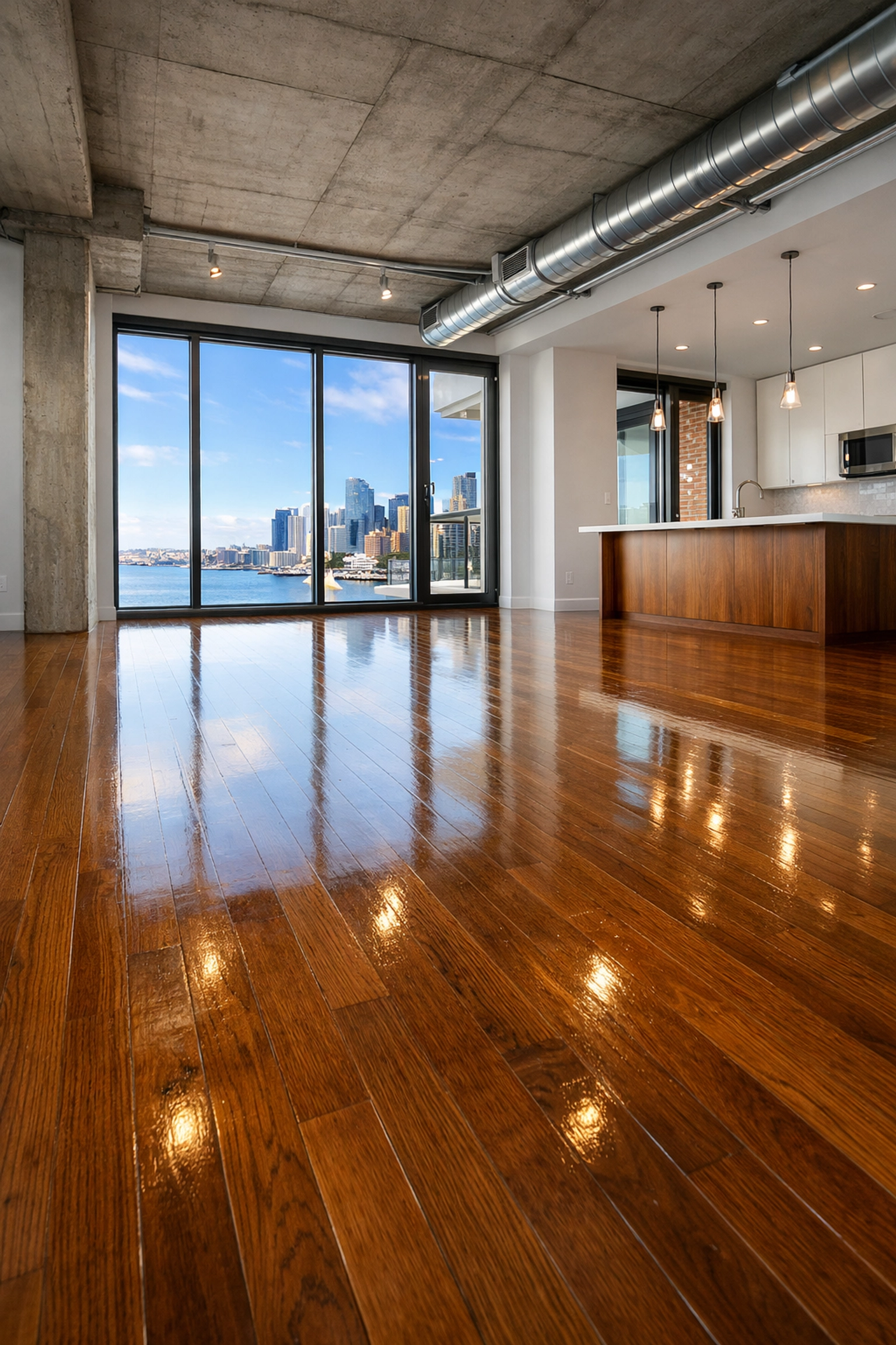 A pristine empty Boston apartment after a professional move-out cleaning service has prepared it for new tenants.
