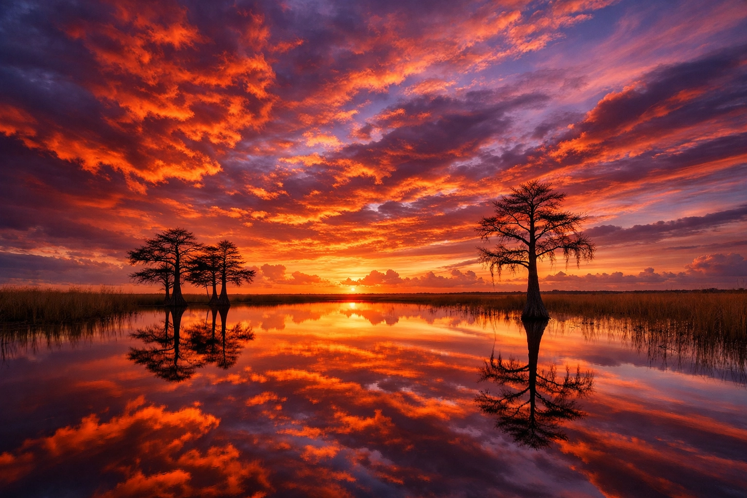 Vibrant sunset over the River of Grass, highlighting one of the best photography locations in the Everglades.