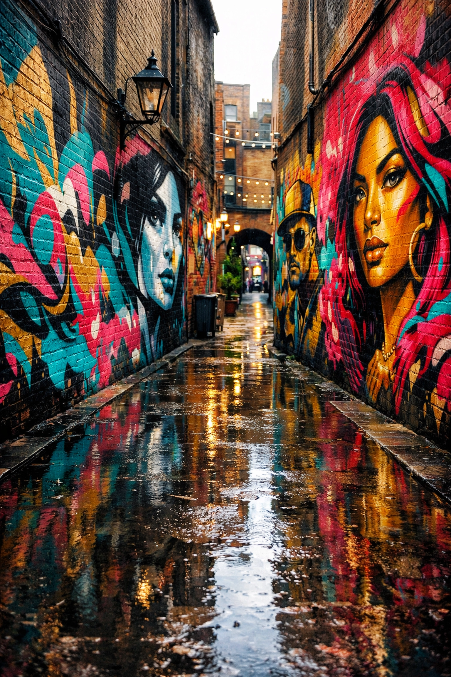 Vibrant murals and street art in a hidden alleyway, one of the best photography locations for colorful urban art.